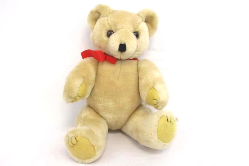 Creative Marketing Concepts Vintage Plush Jointed Bear Beige Red Ribbon 12 Inch