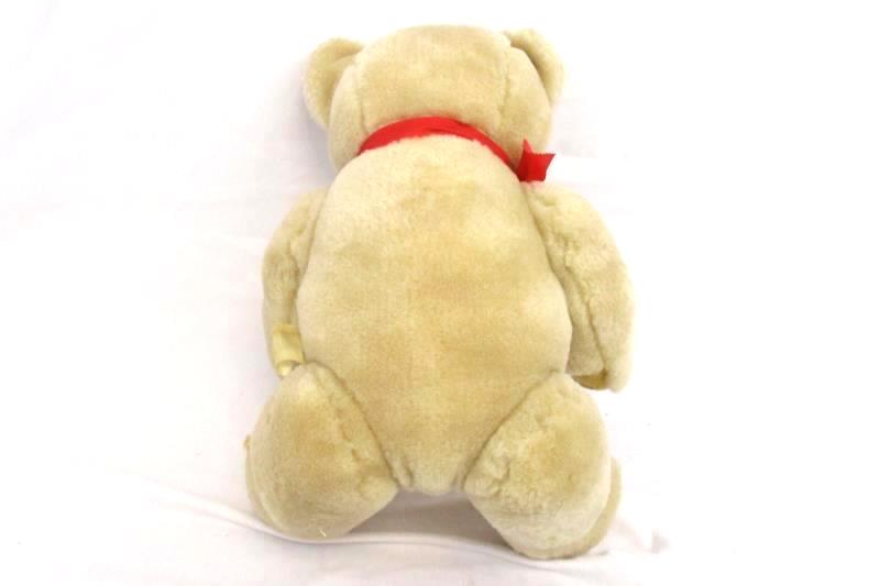 Creative Marketing Concepts Vintage Plush Jointed Bear Beige Red Ribbon 12 Inch