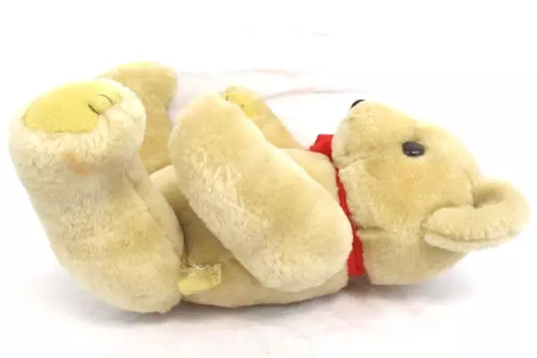 Creative Marketing Concepts Vintage Plush Jointed Bear Beige Red Ribbon 12 Inch