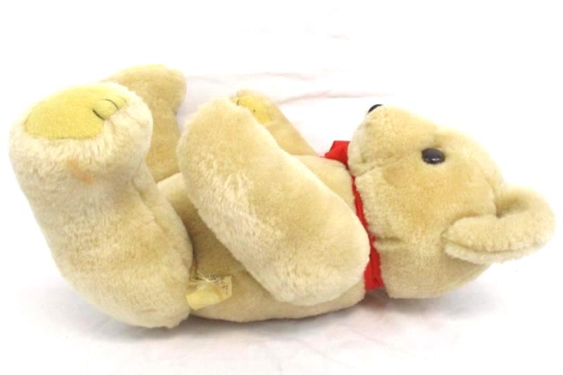 Creative Marketing Concepts Vintage Plush Jointed Bear Beige Red Ribbon 12 Inch