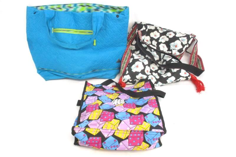 Lot of 3 Reusable Shopping Bags Dice Floral Women's Purses Totes Nylon Canvas
