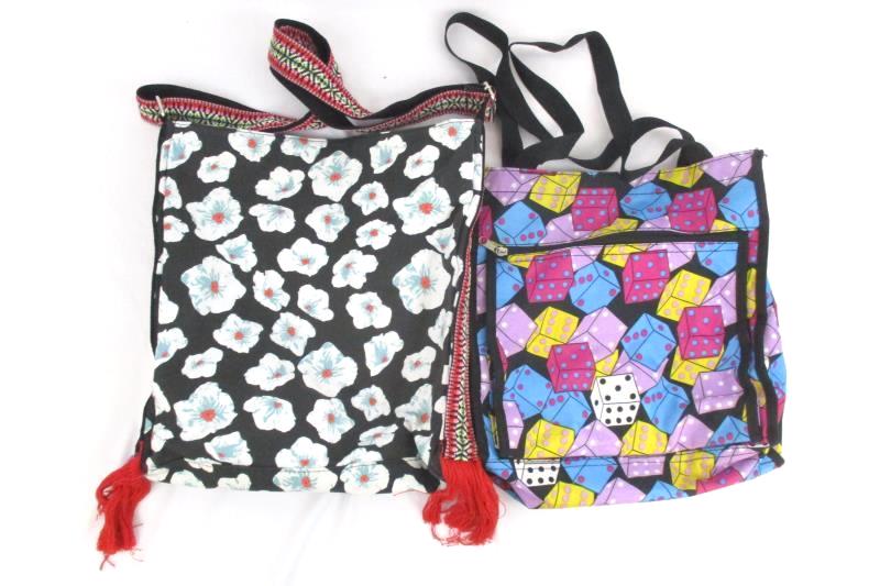 Lot of 3 Reusable Shopping Bags Dice Floral Women's Purses Totes Nylon Canvas