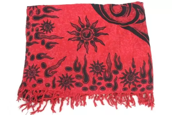 Ucho Bali Cool Women's Cool Scarf Wrap Swim Cover Red Black Fringe Edge