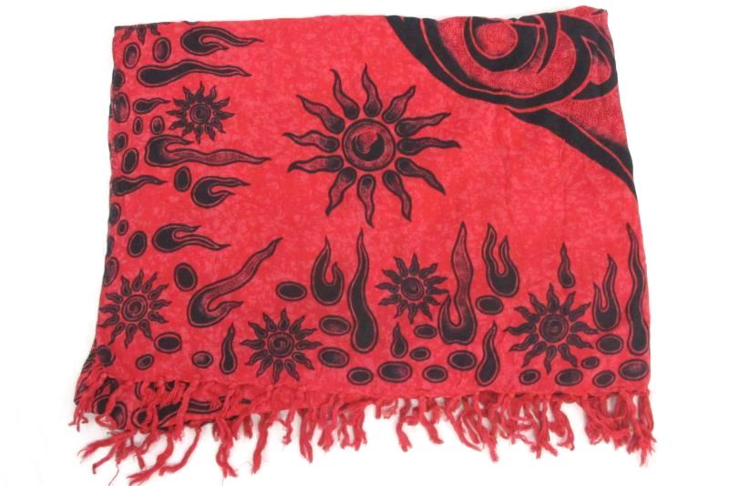 Ucho Bali Cool Women's Cool Scarf Wrap Swim Cover Red Black Fringe Edge