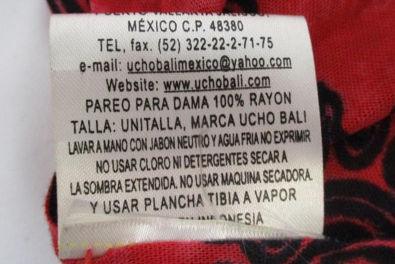Ucho Bali Cool Women's Cool Scarf Wrap Swim Cover Red Black Fringe Edge