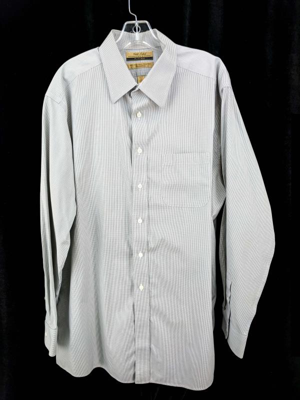 Roundtree & Yorke Gold Label 100% Cotton Button Dwn Shirt Gray Plaid Men's 17/35