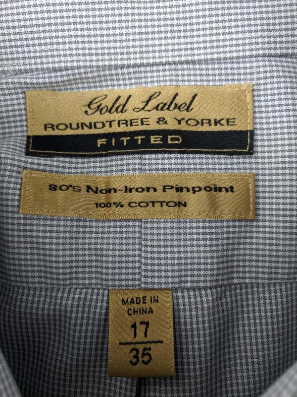Roundtree & Yorke Gold Label 100% Cotton Button Dwn Shirt Gray Plaid Men's 17/35