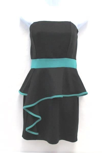 Emerald Sundae Black Teal Ruffle Sleeveless Bodycon Mini Dress Women's L