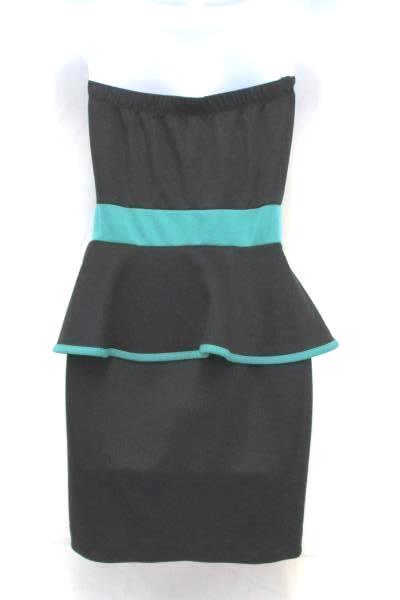 Emerald Sundae Black Teal Ruffle Sleeveless Bodycon Mini Dress Women's L