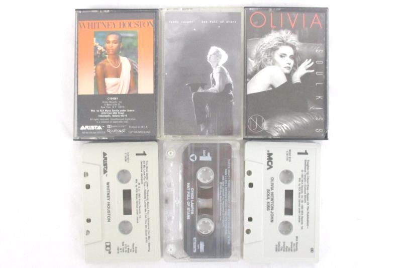 Lot of 3 Pop Cassette Tapes Cyndi Lauper Whitney Houston Olivia Newton John