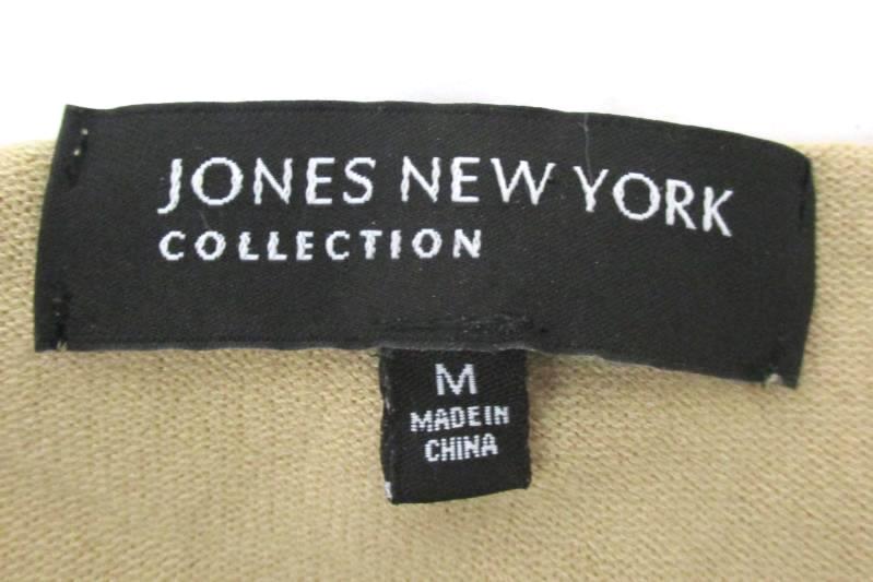 Jones New York Women's Knit Midi Dress Cap Sleeve Black White Tan Viscose Size M