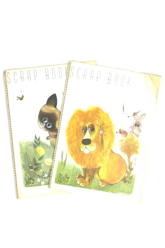 Lot of 2 Vintage George Buckett Scrapbooks 1963 Lion And Siamese Cat Spiral