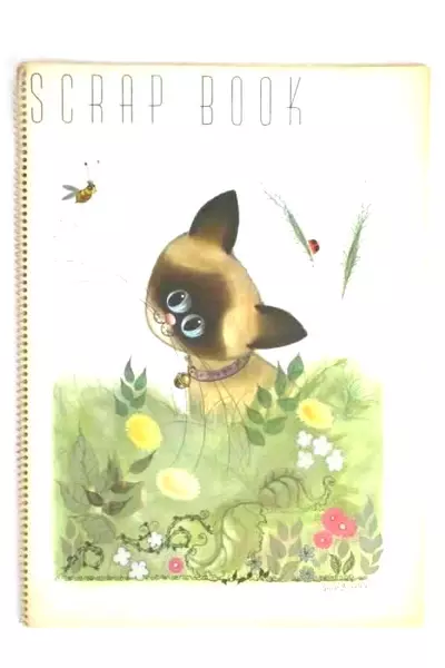 Lot of 2 Vintage George Buckett Scrapbooks 1963 Lion And Siamese Cat Spiral