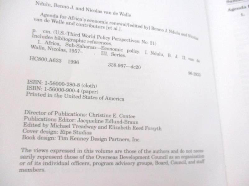 Agenda for Africa's Economic Renewal U.S.Third World Policy Perspectives Series