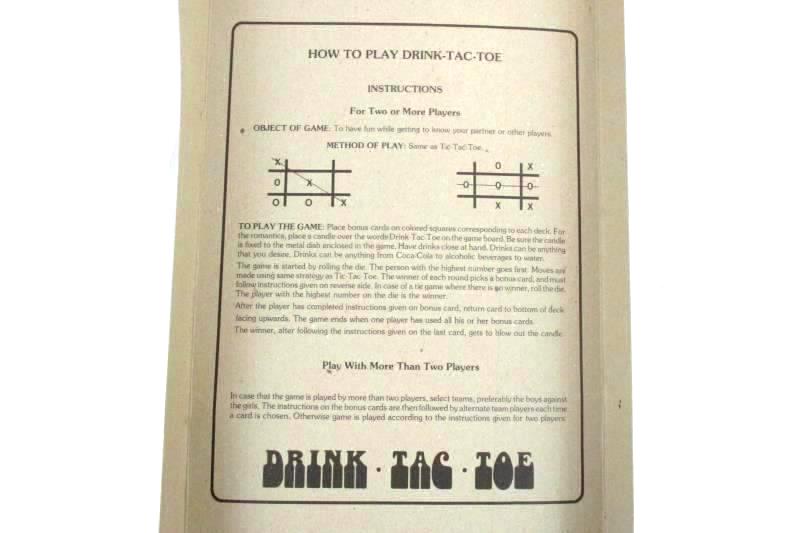 Vintage Topco Adult Board Party Game Drink Tac Toe 2 Plus Players