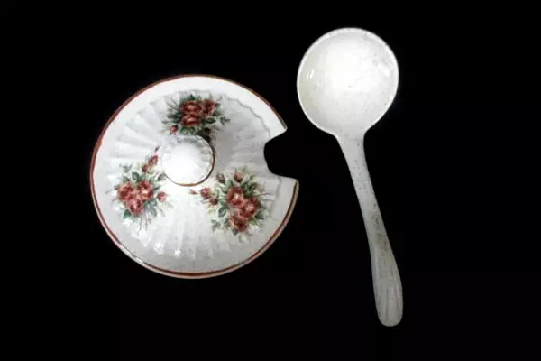 Vintage Soup Tureen White Brown Speckled Pink Brown Roses Cover Ladle Underplate