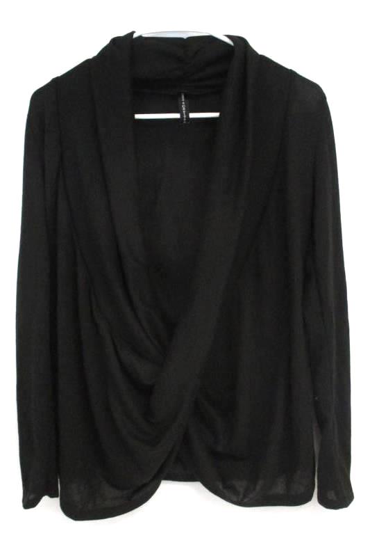 Rags & Couture Blouse Black Knit Top Draped Front Long Sleeve Women's Size M