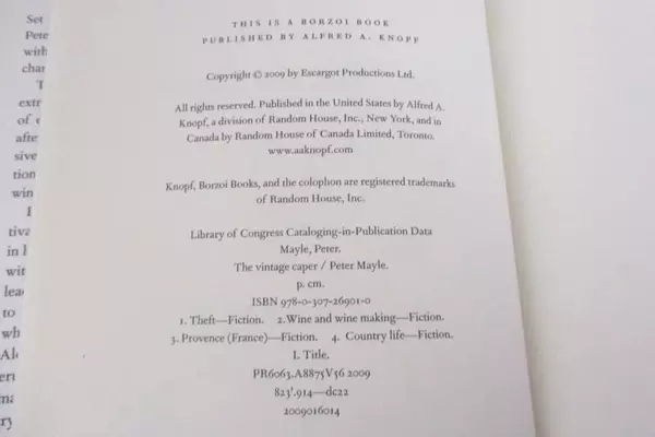 The Vintage Caper by Peter Mayle 2009 Hardcover 1st Edition with Dust Jacket