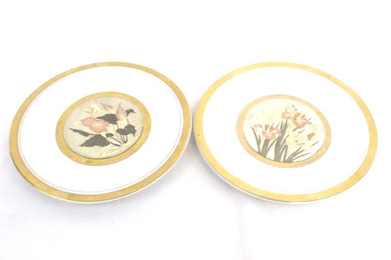 Lot of 2 Art of Chokin 24K Gold Trim Butterfly Plate Saucer 6.5 Inch Round Japan