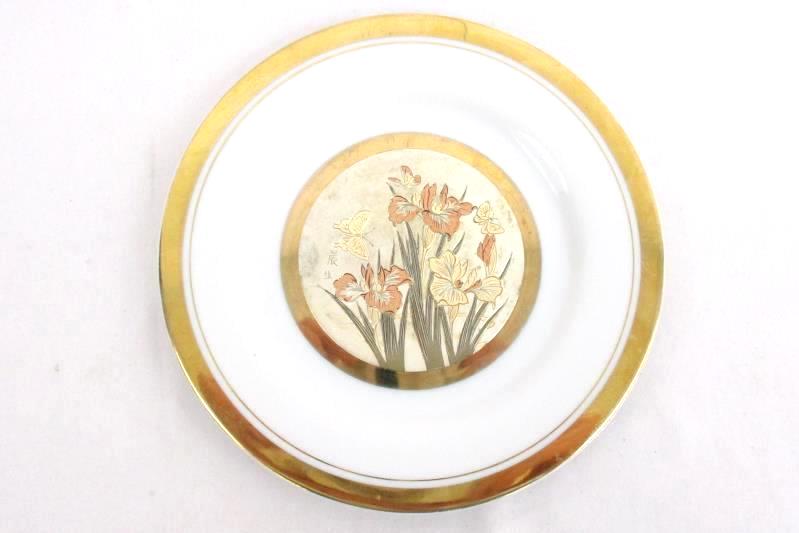 Lot of 2 Art of Chokin 24K Gold Trim Butterfly Plate Saucer 6.5 Inch Round Japan