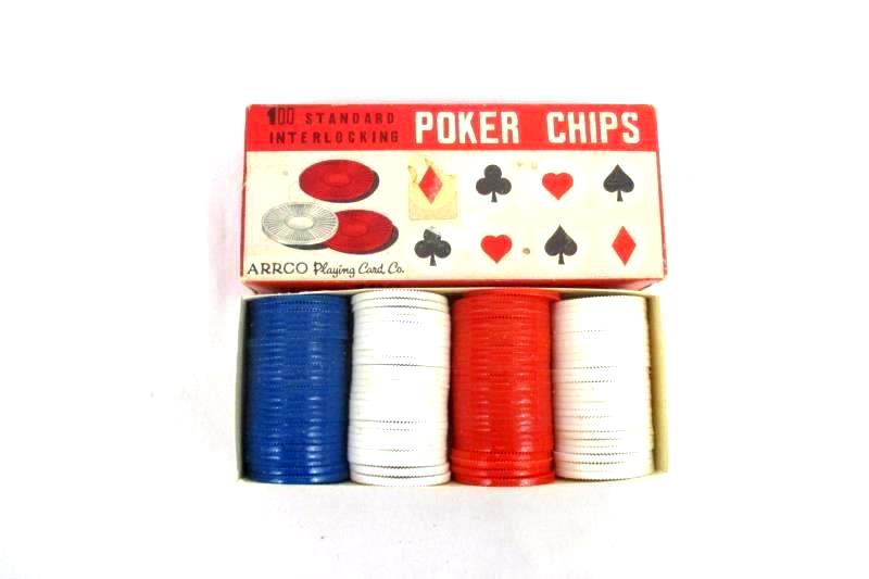 Vintage Box Of 107 Arrco Playing Card Company Interlocking Poker Chips Plastic