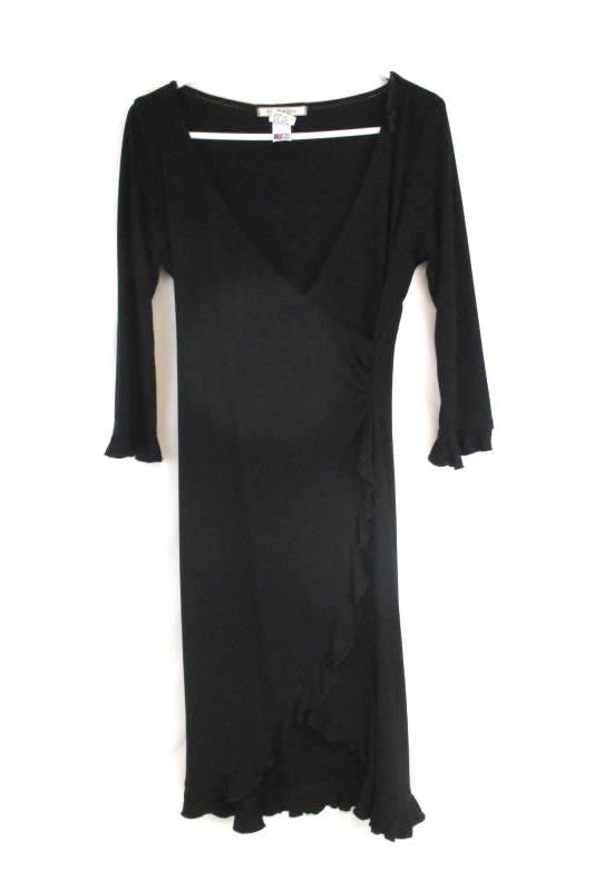 La Belle Women's Black Faux Wrap Dress Ruffle Hem Polyester USA Made Size L