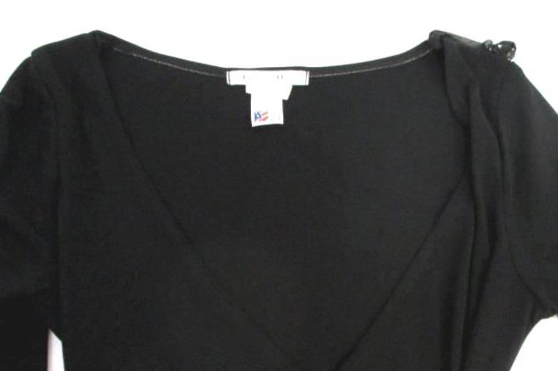 La Belle Women's Black Faux Wrap Dress Ruffle Hem Polyester USA Made Size L
