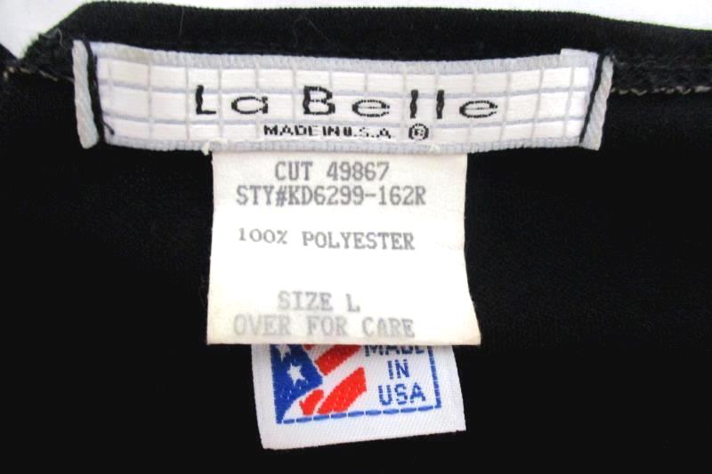 La Belle Women's Black Faux Wrap Dress Ruffle Hem Polyester USA Made Size L