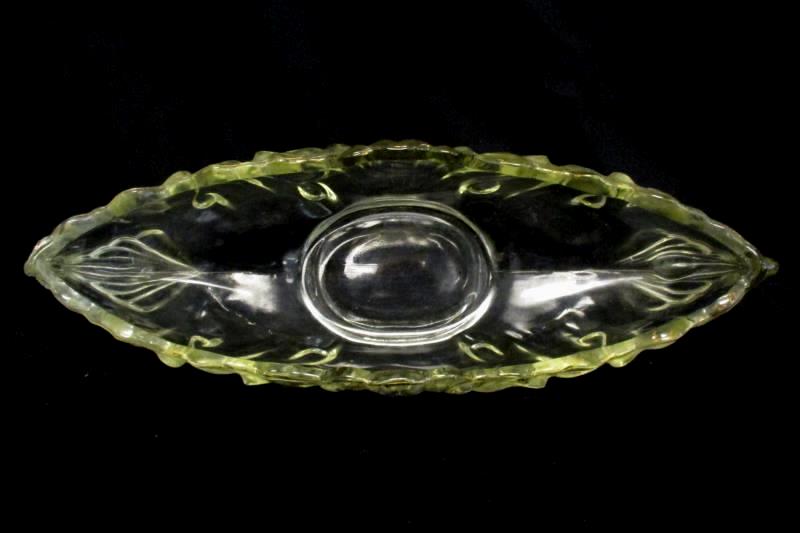 Vintage Jeannette Gondola Glass Centerpiece Bowl Gold Trim