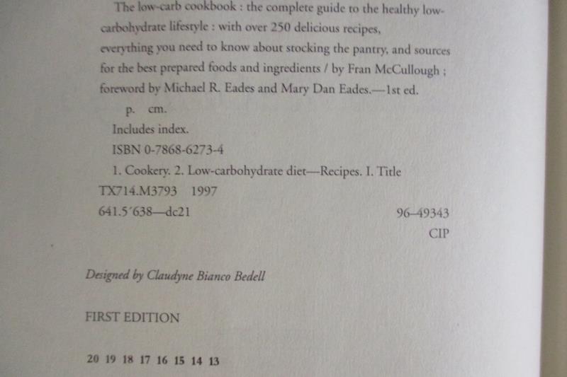 The Low Carb Cookbook Fran McCullough 1997 Hyperion 1st Ed Hardcover