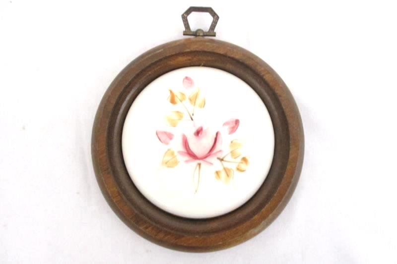 Vintage Lasting Products Wood And Porcelain Wall Hanging Handpainted Rose