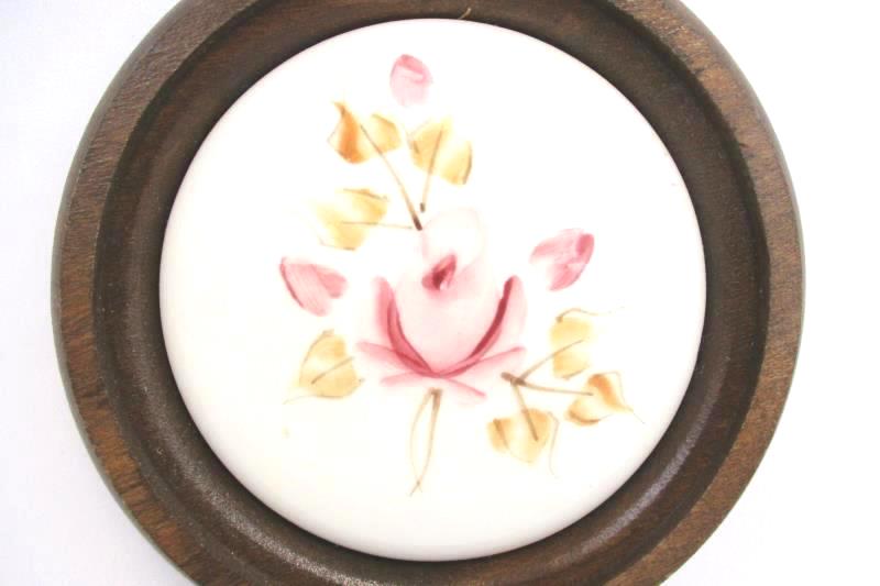 Vintage Lasting Products Wood And Porcelain Wall Hanging Handpainted Rose
