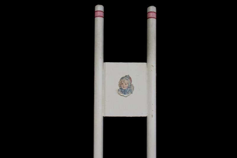 Antique Children's Wooden Doll Chair Painted White Pink High Back 43 Inch Tall