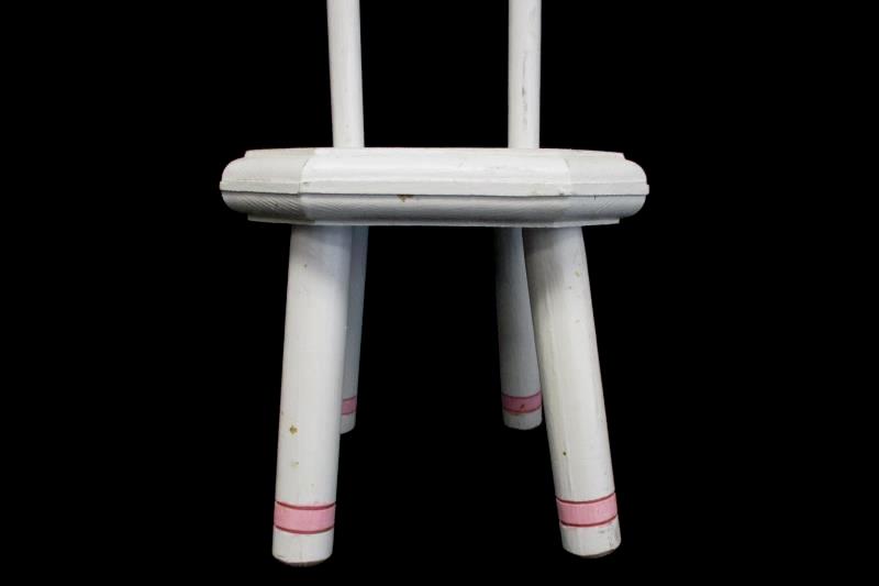 Antique Children's Wooden Doll Chair Painted White Pink High Back 43 Inch Tall