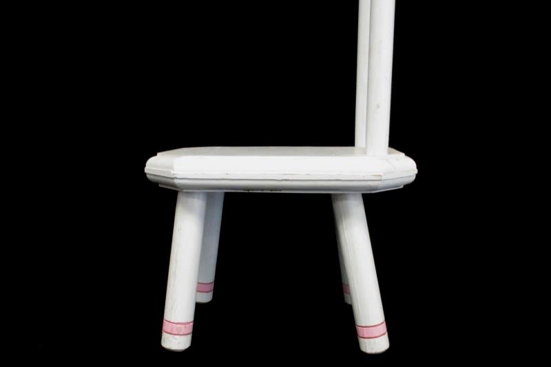 Antique Children's Wooden Doll Chair Painted White Pink High Back 43 Inch Tall