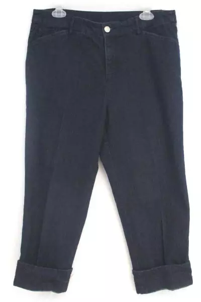 Intro Love The Fit Women's Dark Blue Denim Capri Jeans Sz 12 Stretch Cuff Detail