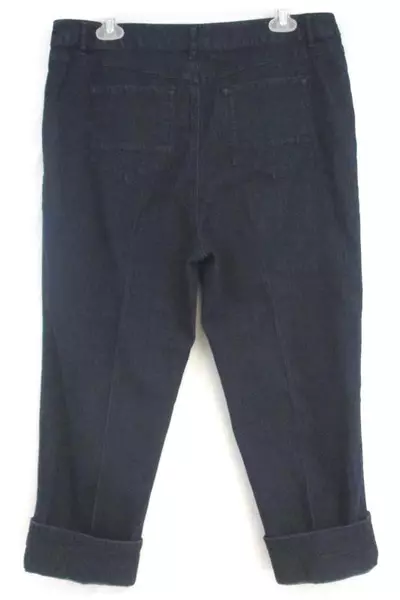 Intro Love The Fit Women's Dark Blue Denim Capri Jeans Sz 12 Stretch Cuff Detail