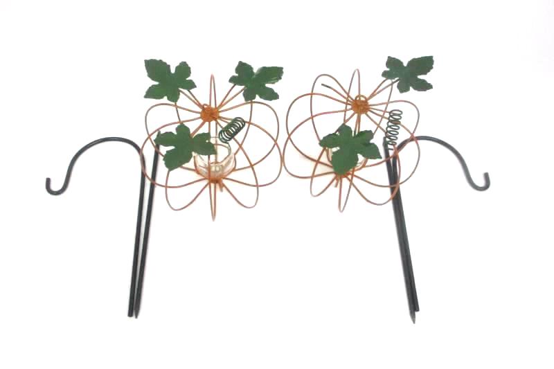 2 Metal Pumpkin Tealight Candle Holders With Ground Stakes Burnt Orange DMG
