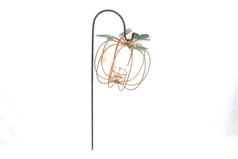 2 Metal Pumpkin Tealight Candle Holders With Ground Stakes Burnt Orange DMG