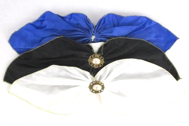 Lot of 3 Girl's Hair Ribbon Bow Clips Brooch Black White Blue Gold Trim