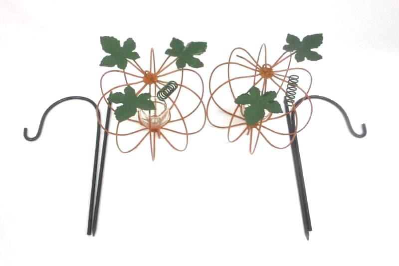 Lot of 2 Metal Pumpkin Tealight Candle Holders With Stakes Burnt Orange