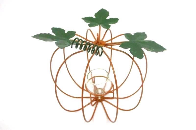 Lot of 2 Metal Pumpkin Tealight Candle Holders With Stakes Burnt Orange