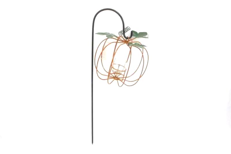 Lot of 2 Metal Pumpkin Tealight Candle Holders With Stakes Burnt Orange