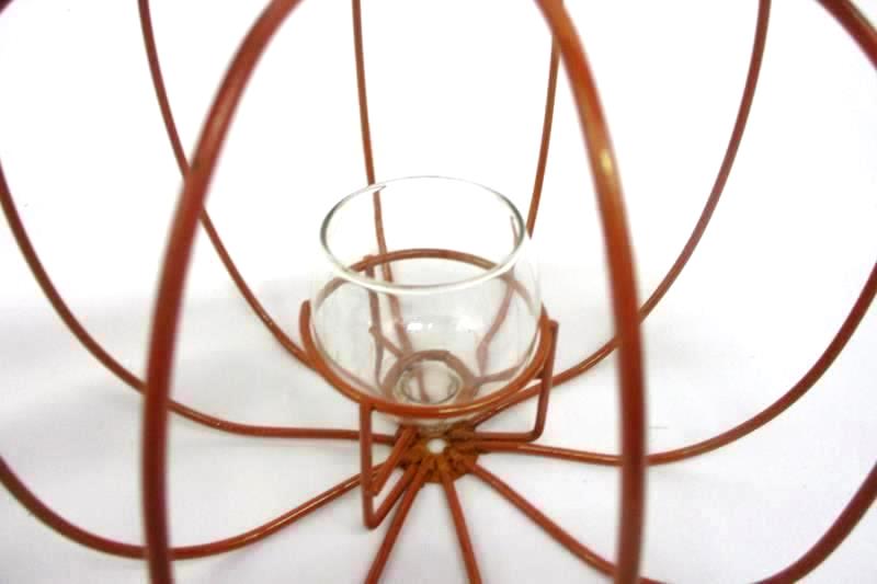 Lot of 2 Metal Pumpkin Tealight Candle Holders With Stakes Burnt Orange