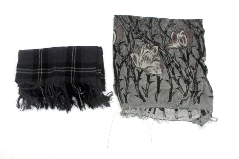 2 Vintage Women's Scarves Shawl Purple Gray White black