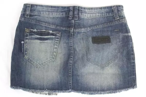 Ellus Second Floor Women's Jean Skirt Dark Blue Denim Frayed 5 Pocket Size 28