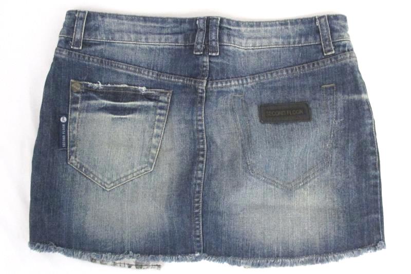 Ellus Second Floor Women's Jean Skirt Dark Blue Denim Frayed 5 Pocket Size 28