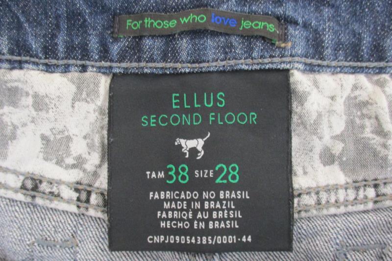 Ellus Second Floor Women's Jean Skirt Dark Blue Denim Frayed 5 Pocket Size 28