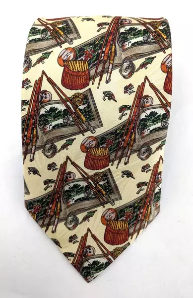 MUSEUM ARTIFACTS Neck Tie Fly Fishing Novelty Print Textured 100% Silk