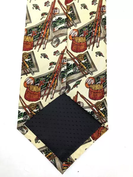MUSEUM ARTIFACTS Neck Tie Fly Fishing Novelty Print Textured 100% Silk